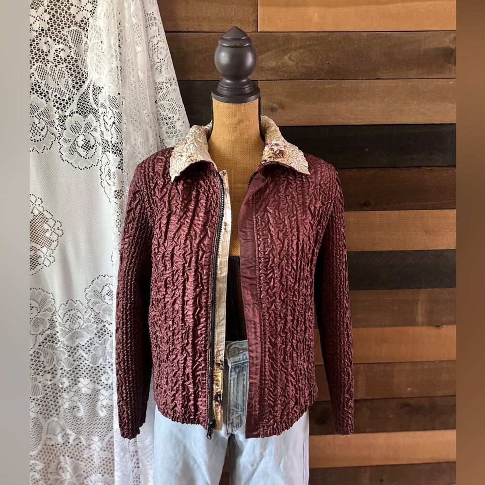 Magic It Fits Brown Floral Jacket Reversible Y2K Crinkle OSFM Soft Lightweight